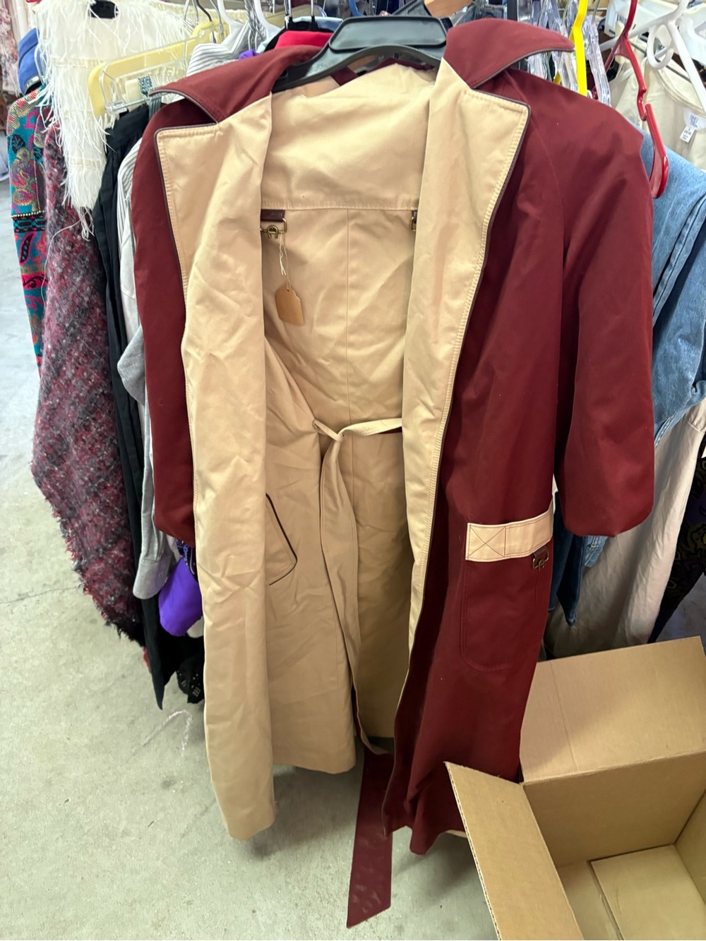 Reversible Two-Tone Trench Coat in Burgundy and Beige etienne aigner